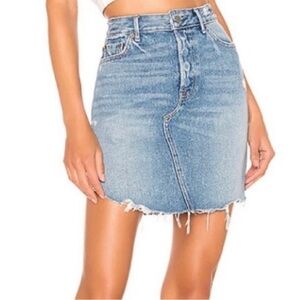 Grlfrnd NWT Rhoda High Waisted Distressed Blue Mini Jean Skirt 28